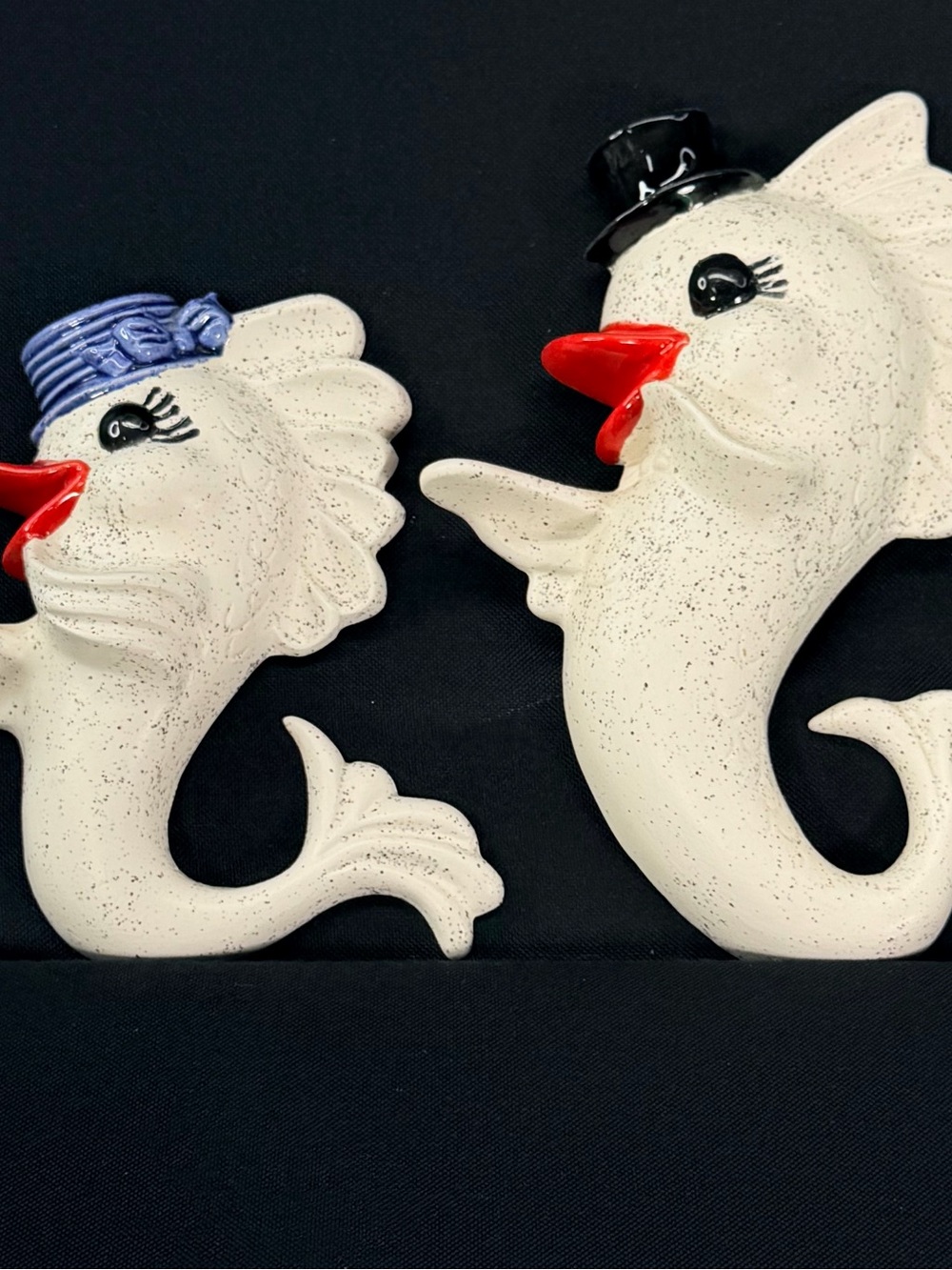 White Ceramic Kitschy Fish Wall Hangers